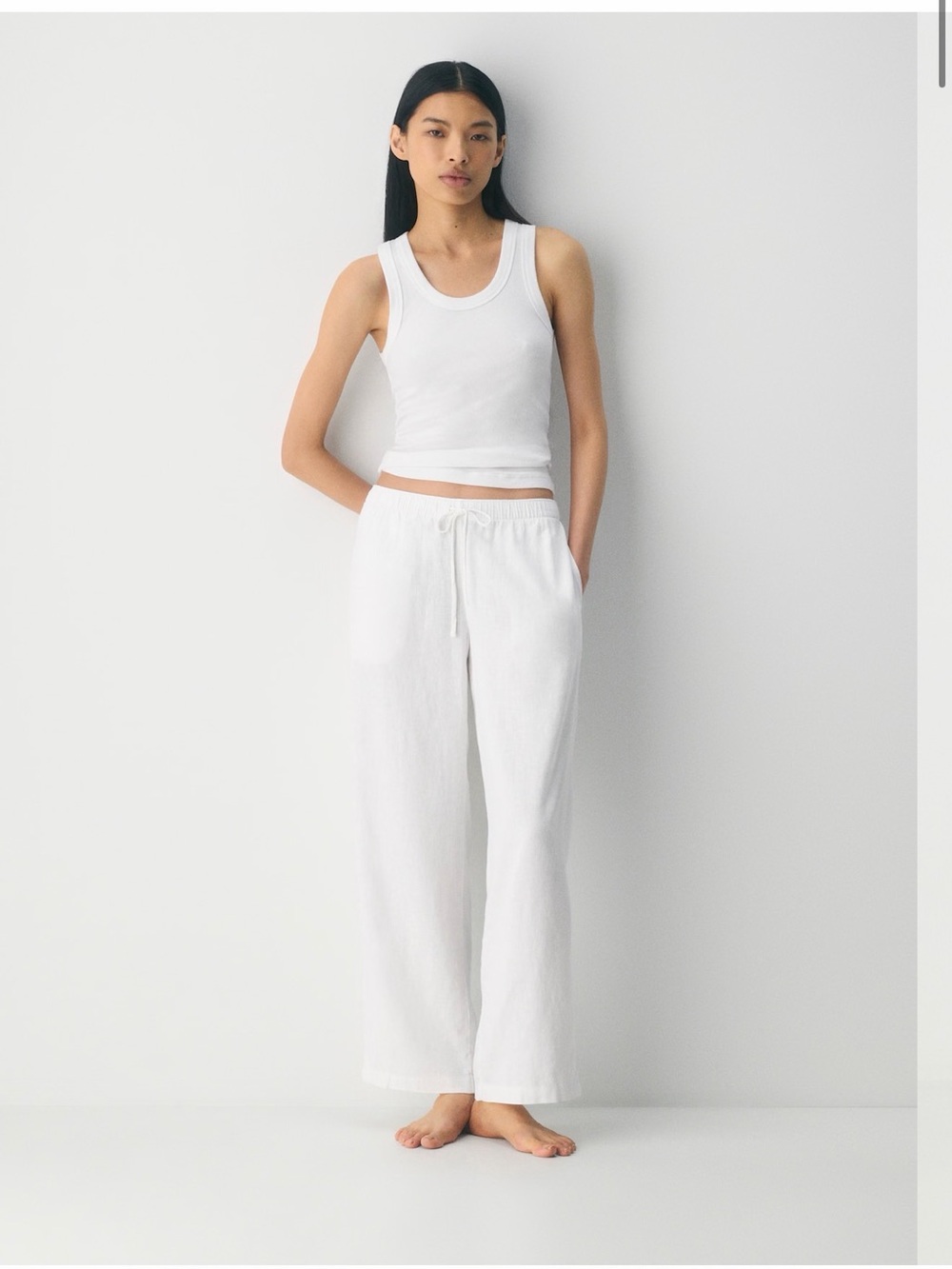 Aritzia White Wide-Leg Linen Drawstring Sontag Pants